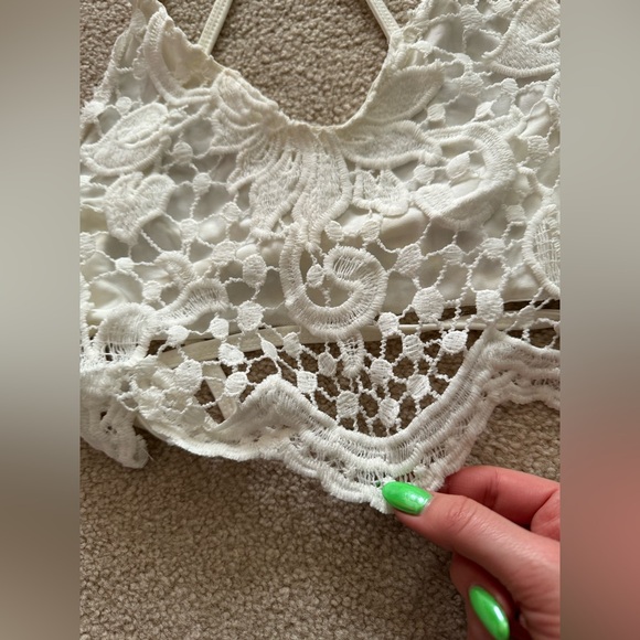 White Crochet Cross Tie Tank Top, OS - Picture 4 of 6